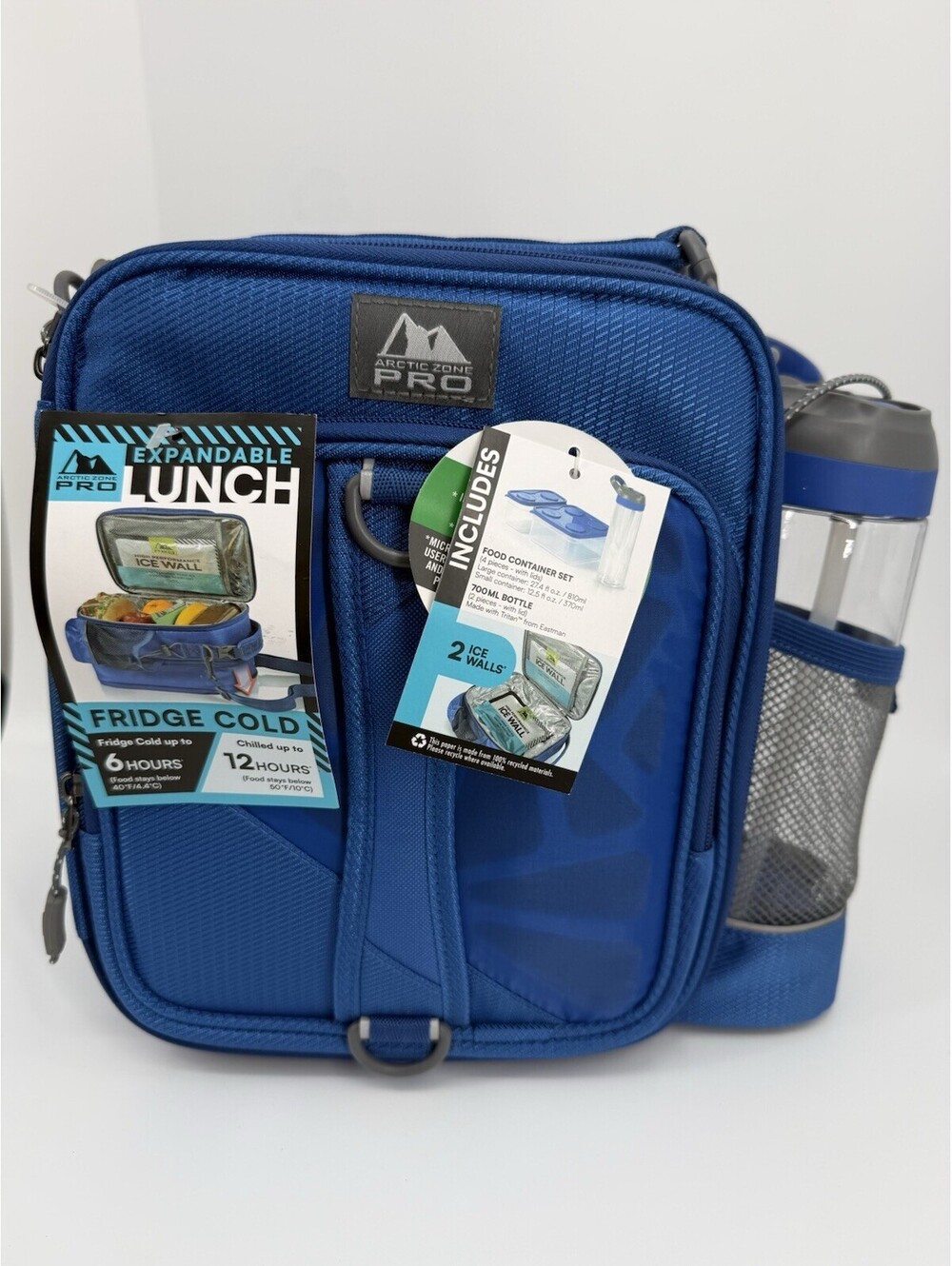 Arctic Zone Pro Expandable Lunch Bag, Includes Water Bottle/Food Containers Blue